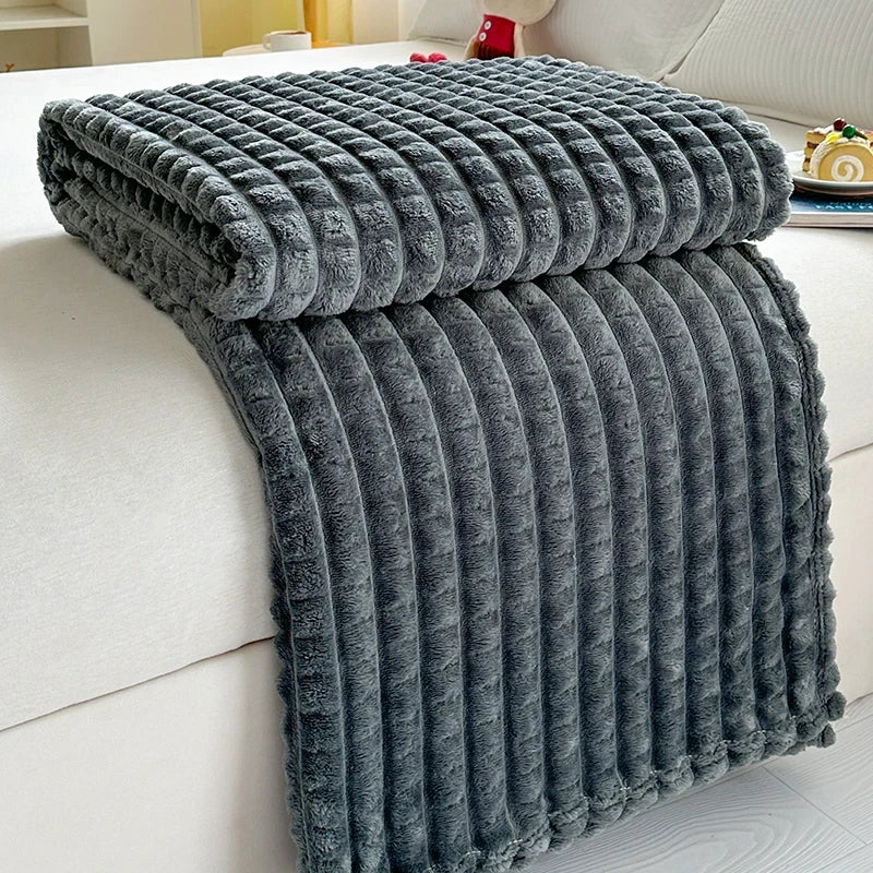 Artificial Rabbit Plush Plaid Blanket