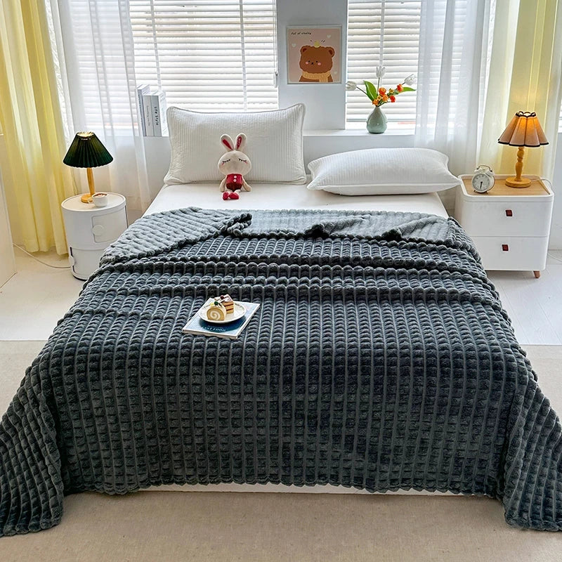 Artificial Rabbit Plush Plaid Blanket