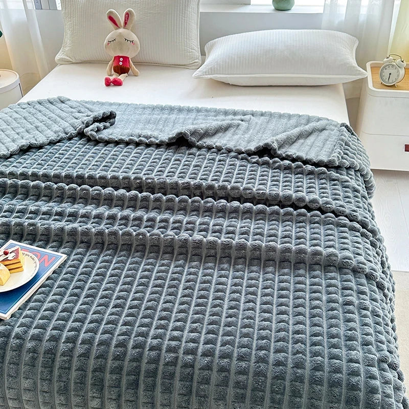 Artificial Rabbit Plush Plaid Blanket