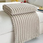 Artificial Rabbit Plush Plaid Blanket
